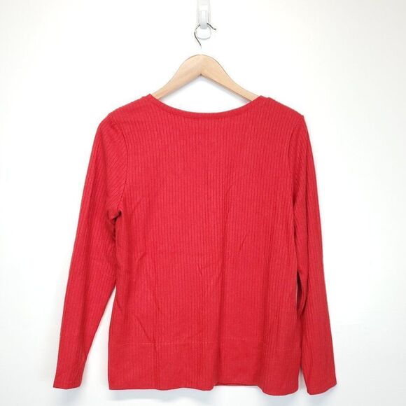 NIC+ZOE Cozy Long Sleeve Rib Knit Twist Top Pop Red Medium - Picture 5 of 12